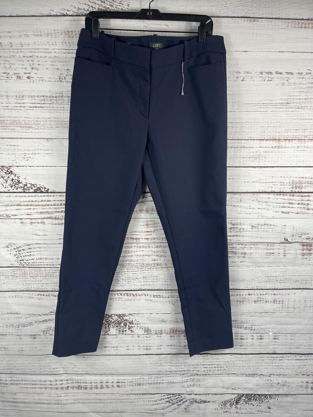 Loft Pants Women's SZ 2 Navy Blue Curvy Skinny Ankle Trousers Stretch Dress Work